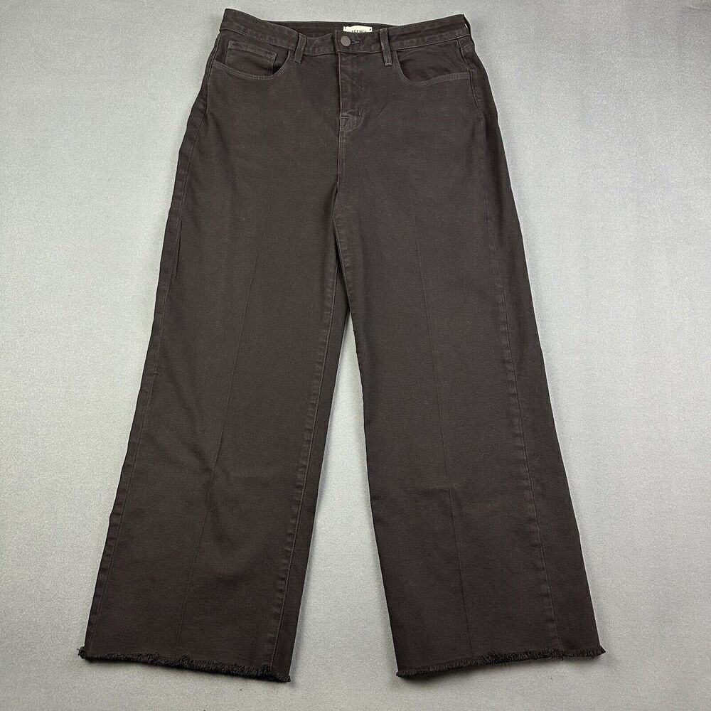 L'Agence Danica Wide Leg High Rise Jeans Womens 32 Black Cropped Raw Hem Stretch